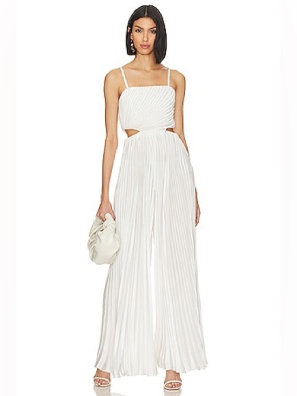 Alice + Olivia Powell White Pleated Wide Leg Cutout Jumpsuit Size 4 NWT
